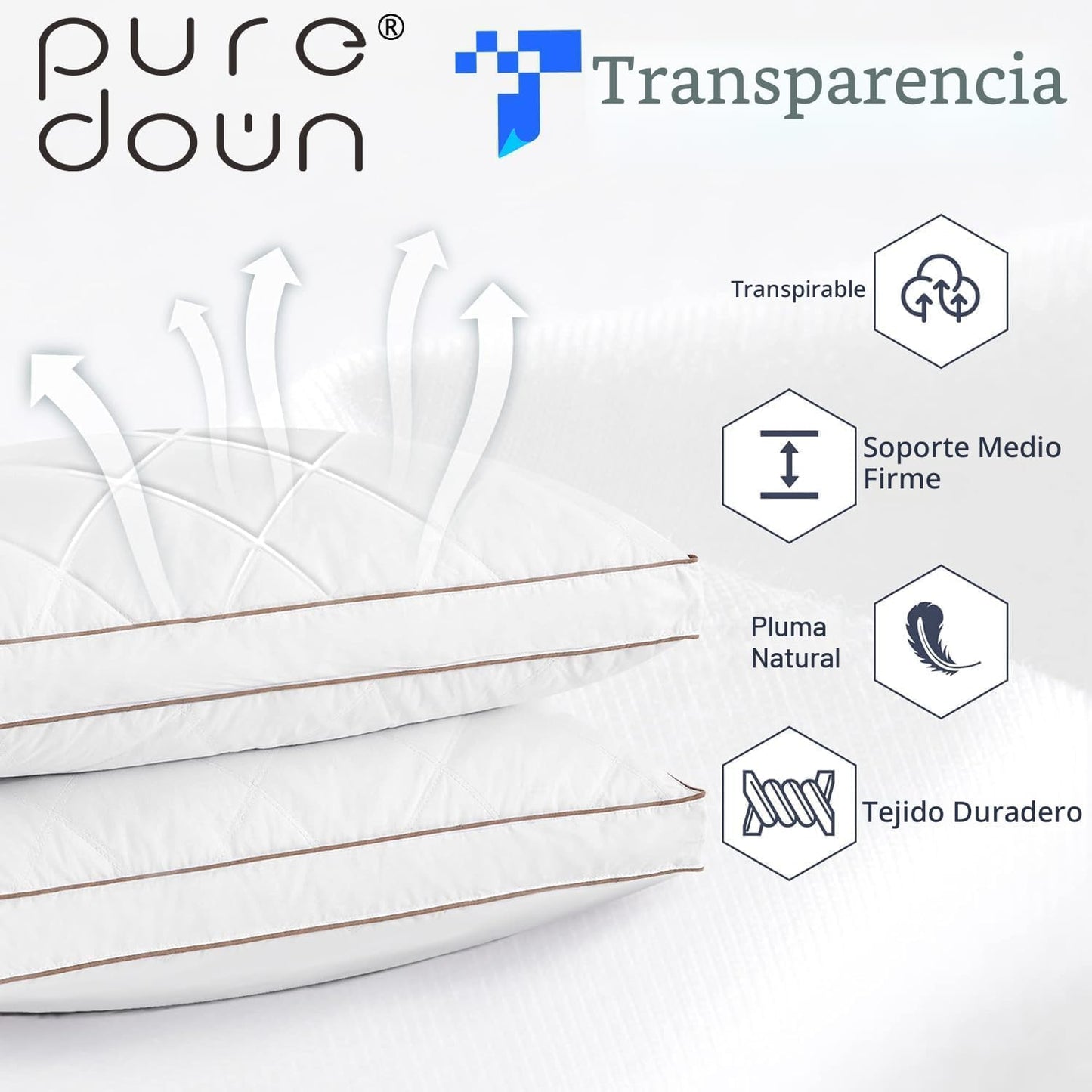 puredown® Almohadas de plumas y plumón de ganso para dormir, almoha...
