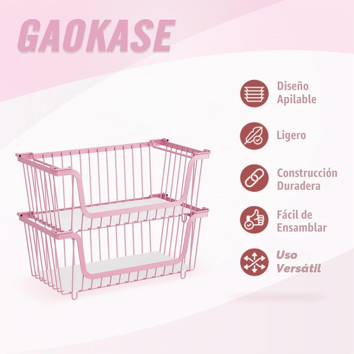 GAOKASE 4 piezas de cestas de alambre apilables para organizadores...
