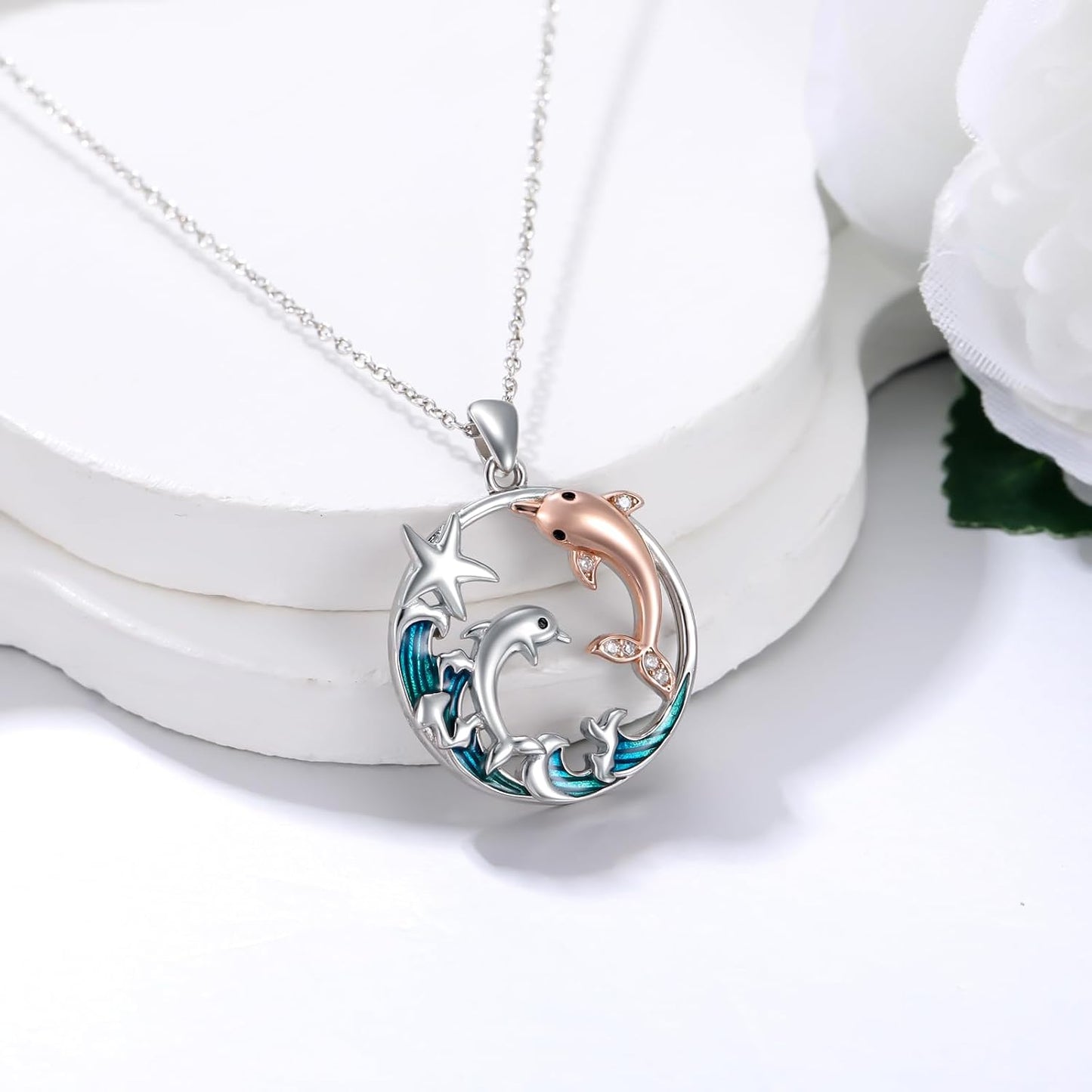 YYmqmq Collar de plata de ley 925 con diseño de animales marinos co...