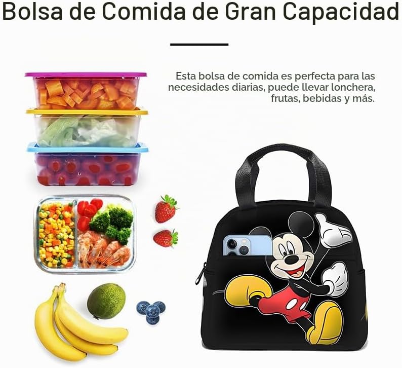 Mickey - Lonchera aislada, bolsa de almuerzo reutilizable para viaj...