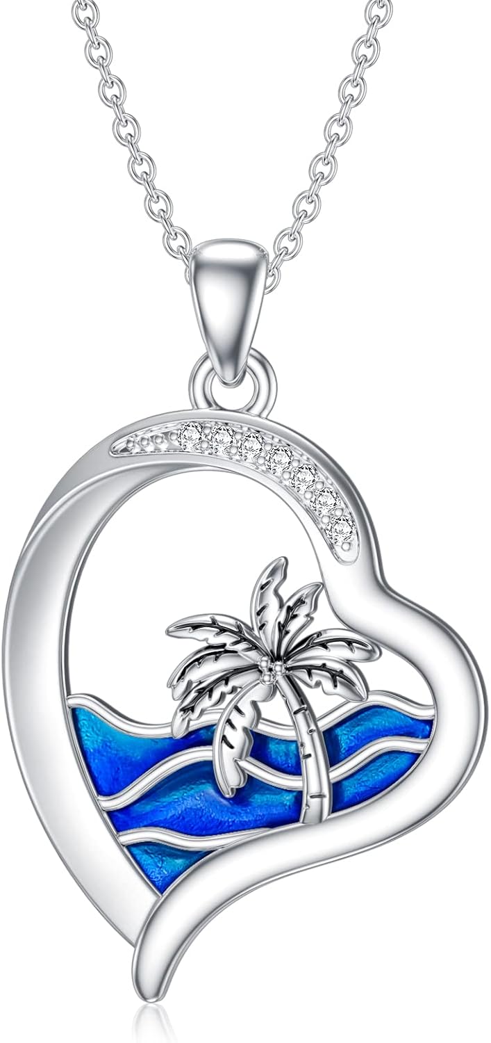 LWXIE Collar de playa de diamantes de plata de ley 925 con dije de...