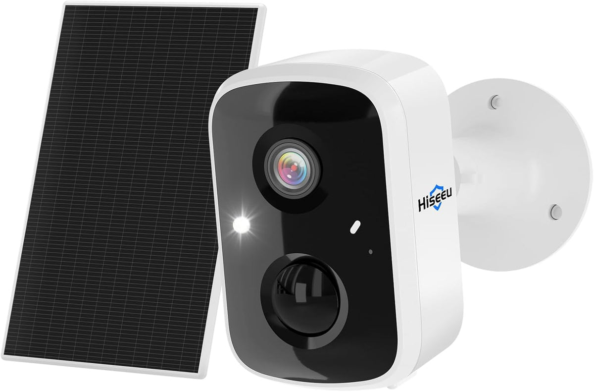 Hiseeu Cámaras de seguridad solares inteligentes para exteriores, a...