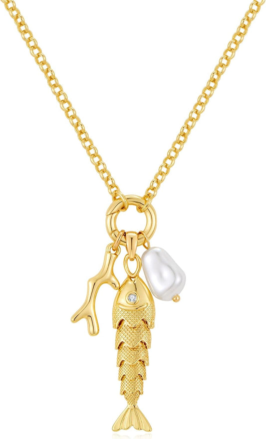 FILMOON Collar de pez para mujer, chapado en oro, colgante de pez,...