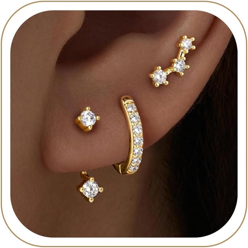 Aretes pequeños de moda en pila para mujer, juego de 3 pares de are...