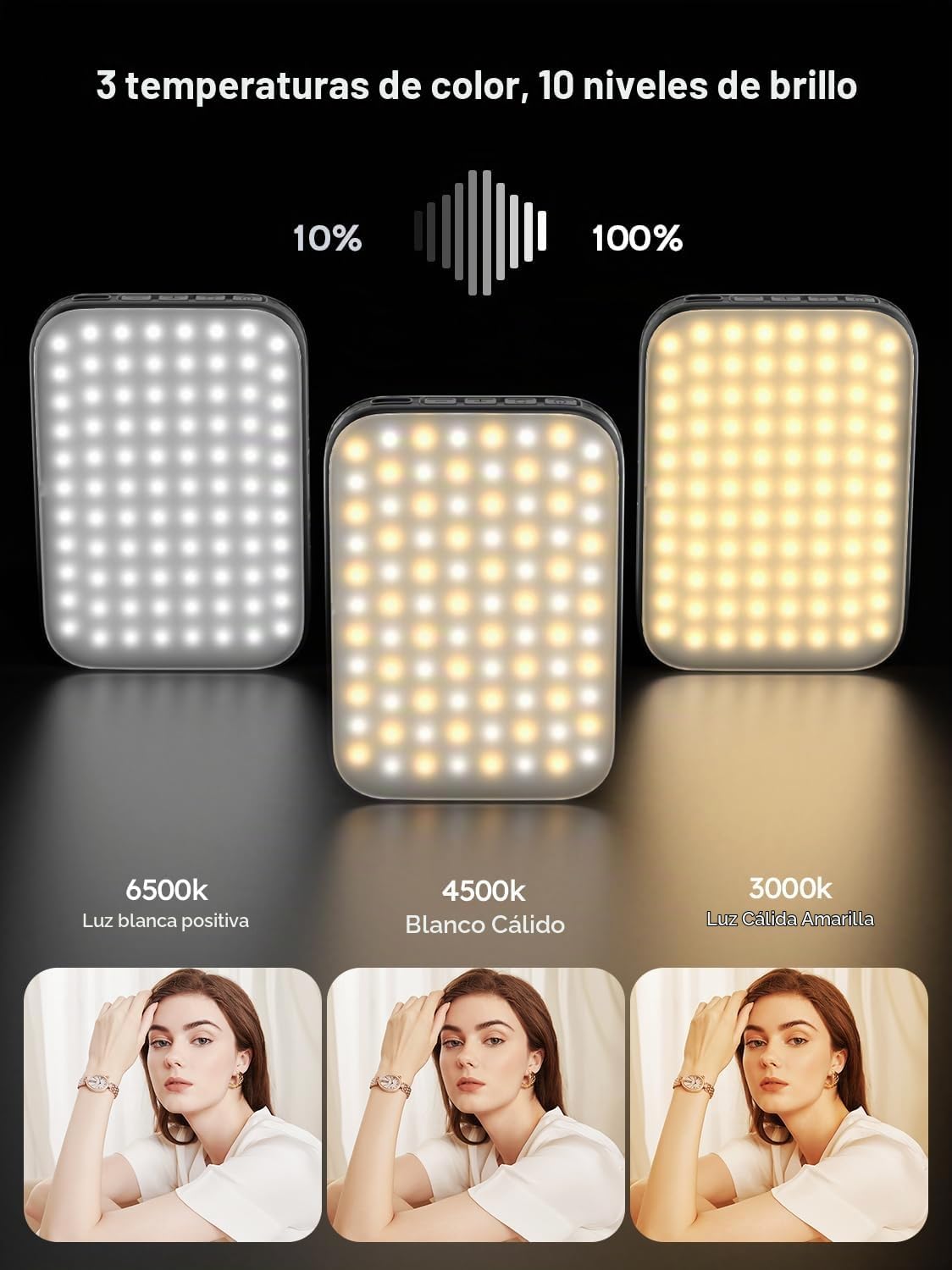 Luz para selfie: clip de luz recargable para teléfono con pantalla...