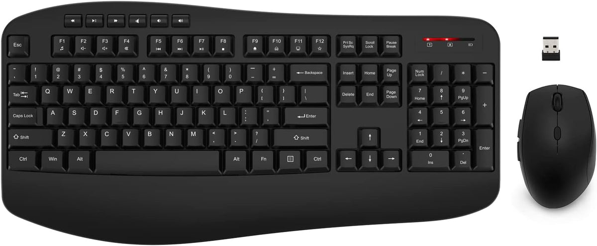 EDJO Combo de teclado y mouse inalámbricos, teclado ergonómico de c...