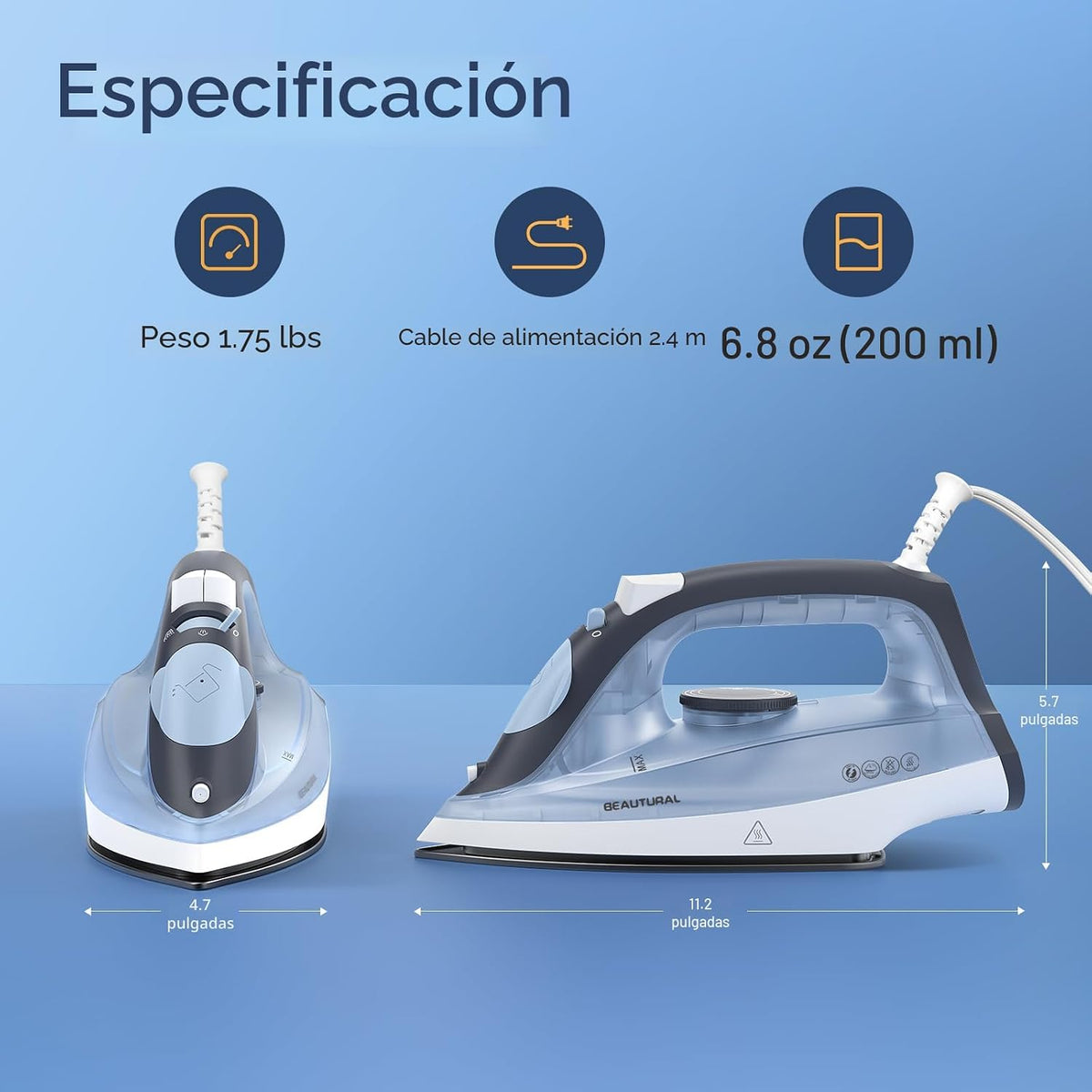 BEAUTURAL Plancha de vapor compacta para ropa con suela antiadheren...