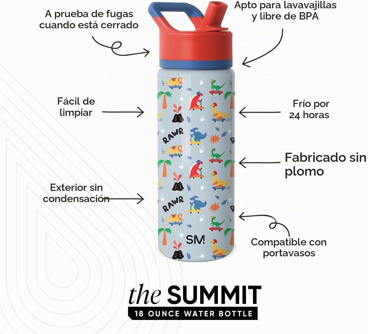 Simple Modern Kids Summit - Botella de agua con tapa con pajilla, v...