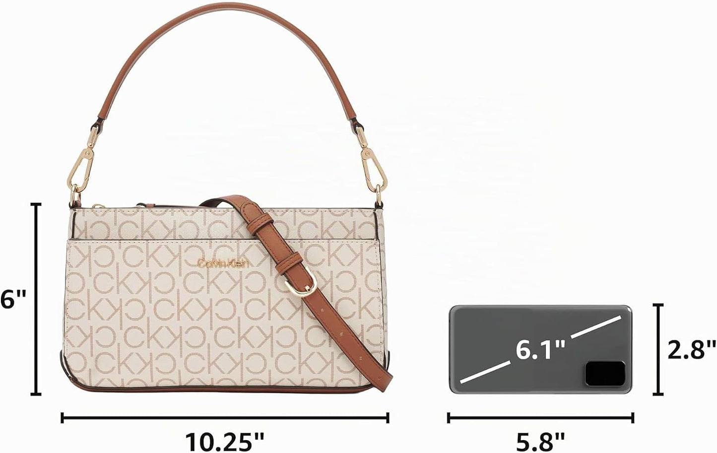 Calvin Klein Bolso de hombro Lucy con triple compartimento para muj...