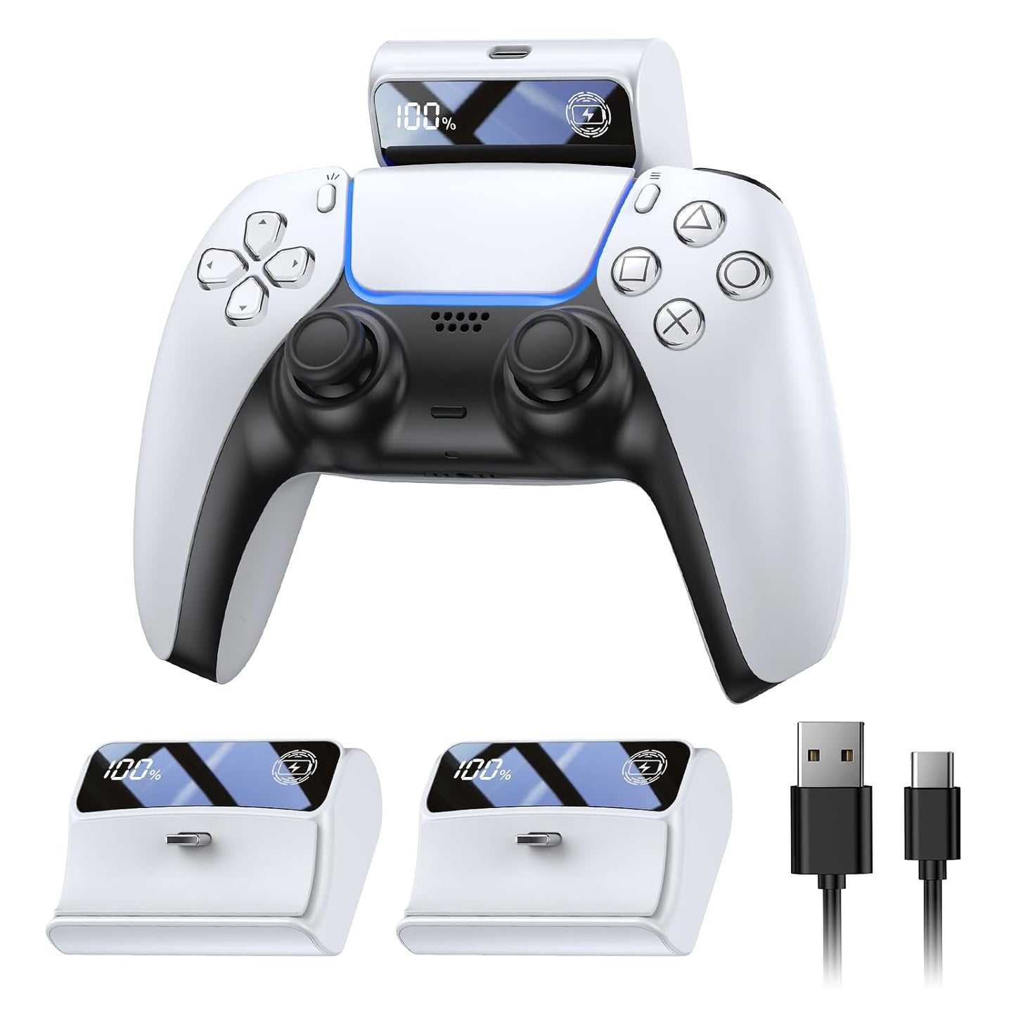 FASTSNAIL Paquete de batería recargable para controlador PS5, panta...