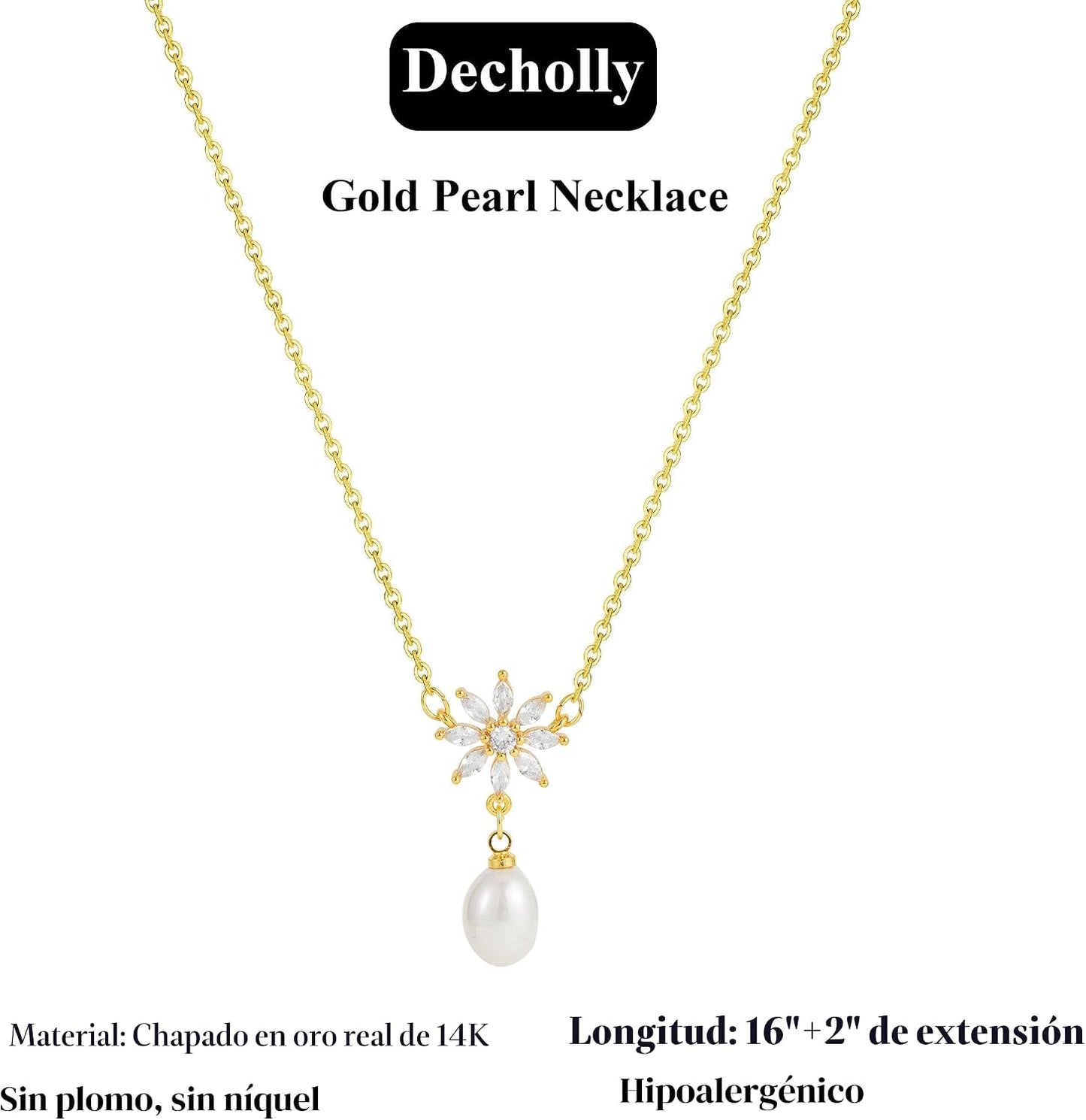 Decholly - Collares de perlas doradas para mujer, a la moda. Collar...