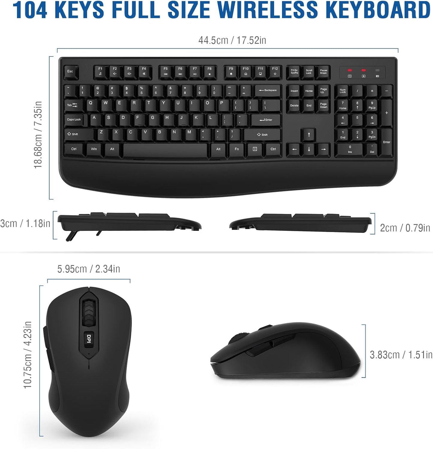 Combo de teclado y mouse inalámbricos, EDJO 2.4G, teclado ergonómic...