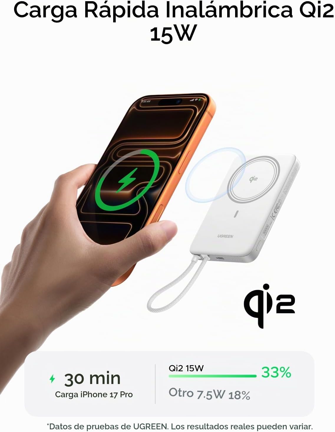 UGREEN Magflow Air Qi2 - Banco de energía magnético de 10000 mAh, c...