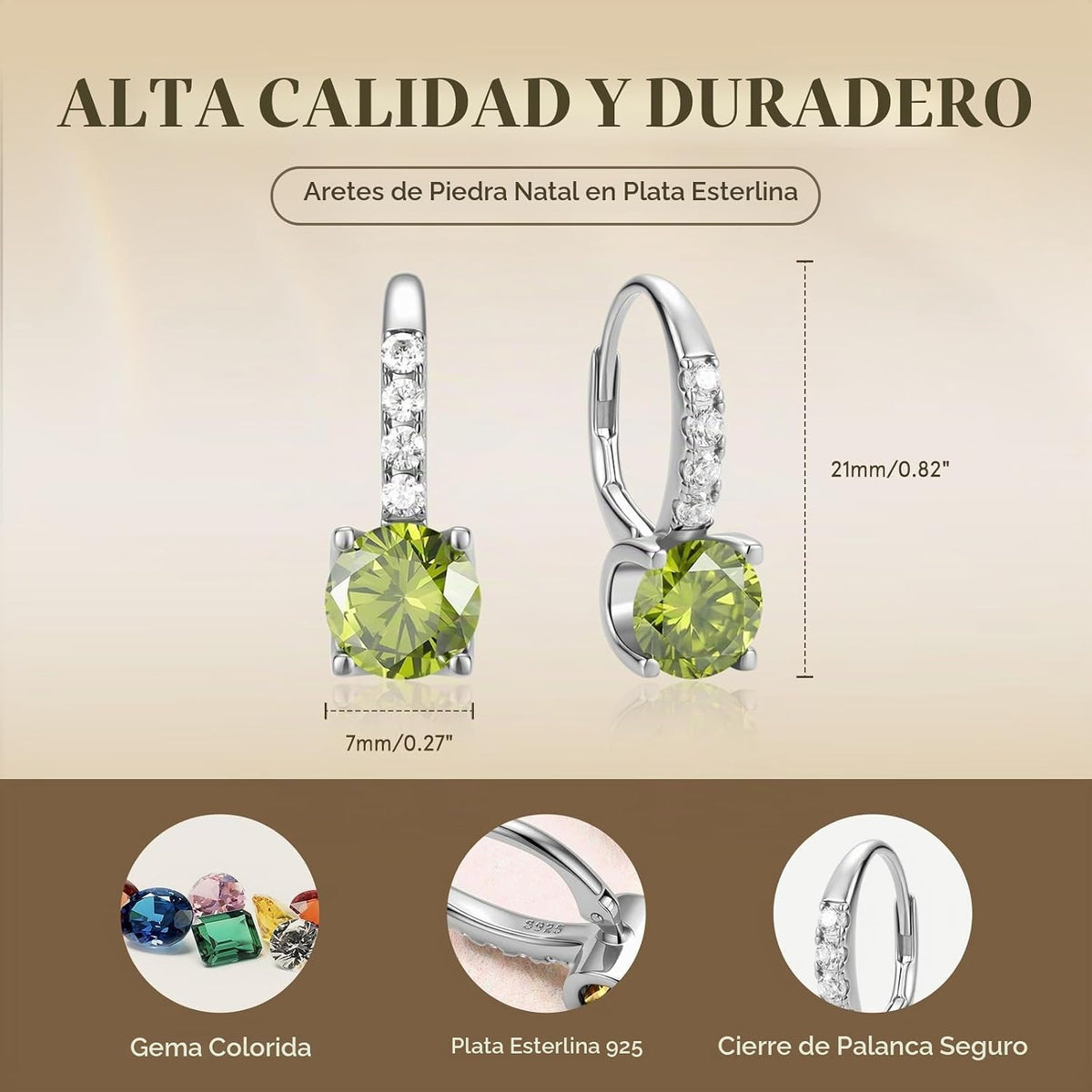 FANCIME Pendientes colgantes con piedra natal para mujer de plata d...