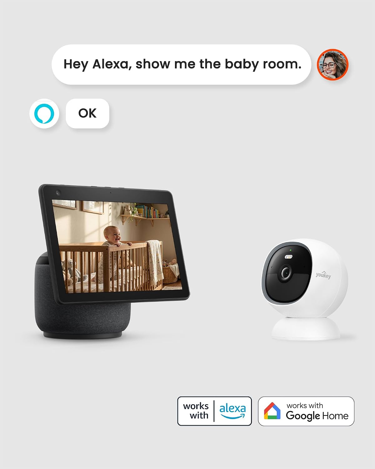 youkey Cámara de seguridad magnética inalámbrica para interiores, c...