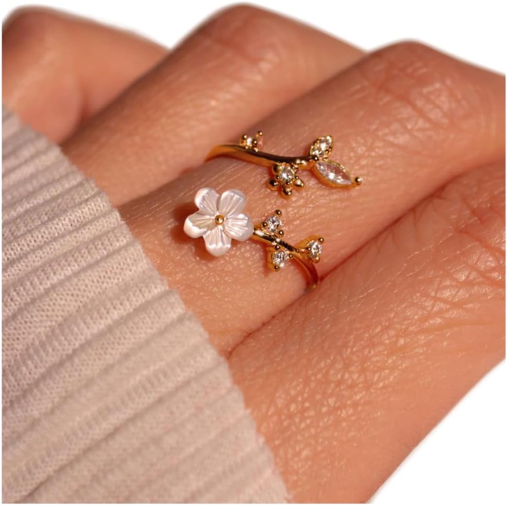 JALZEMPL Anillos de piedra natal con flores para mujeres, gema no m...