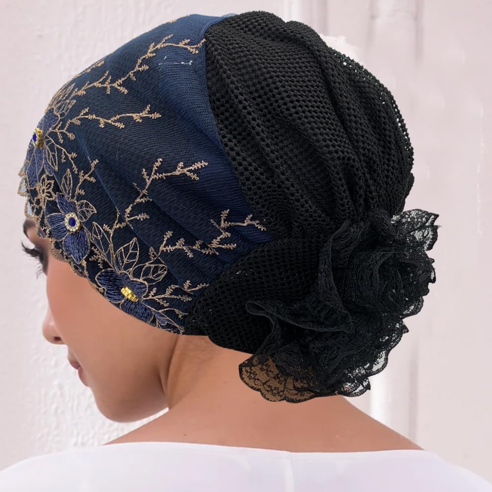 2 unids Floral Bordado Turbante Cap para Mujer Musulmana Señora Env...