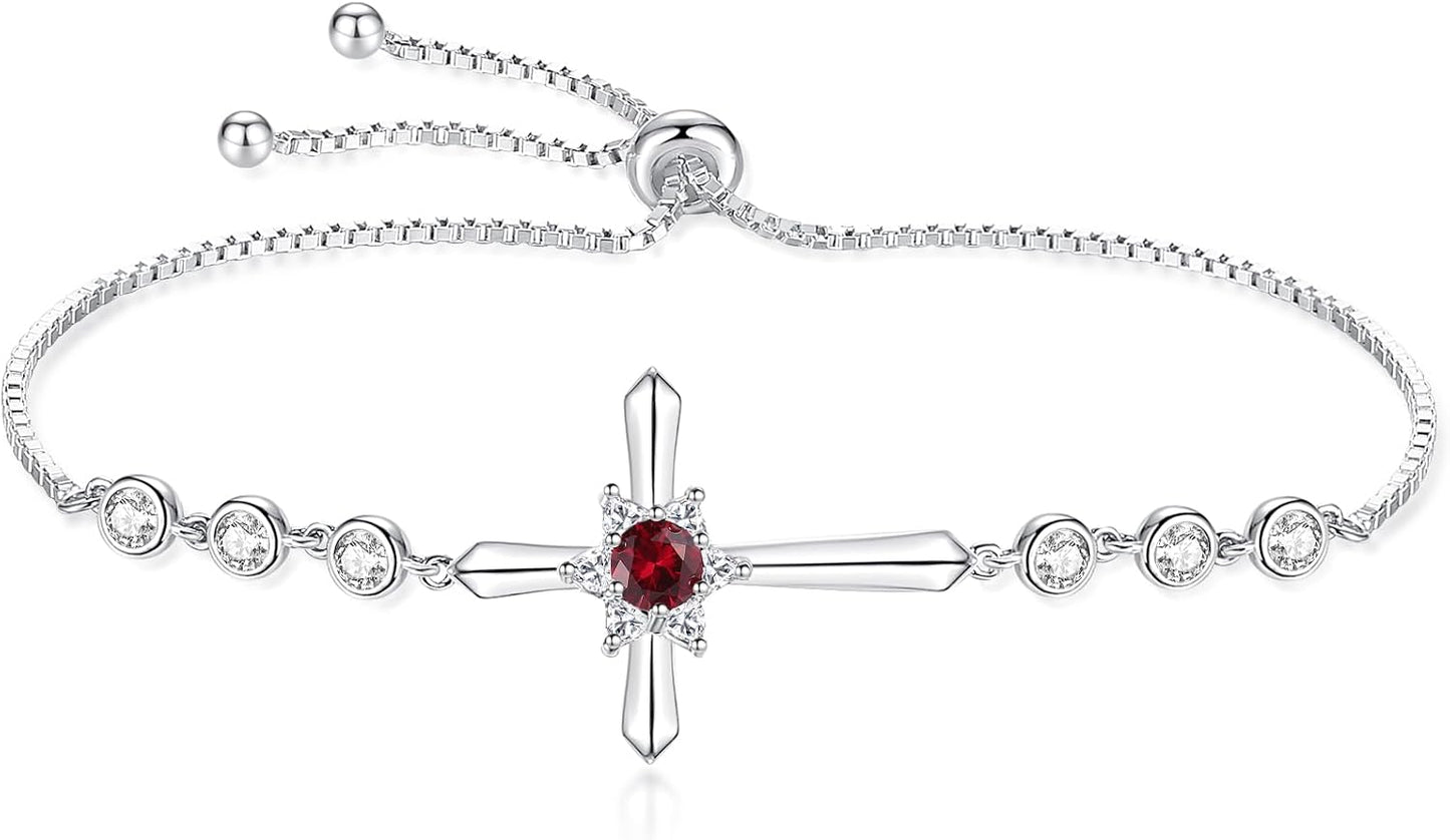 Pulsera Cruz FANCIME de Plata de Ley 925 con Piedra de Nacimiento d...