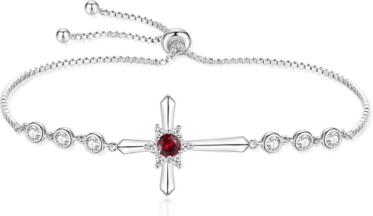 Pulsera Cruz FANCIME de Plata de Ley 925 con Piedra de Nacimiento d...