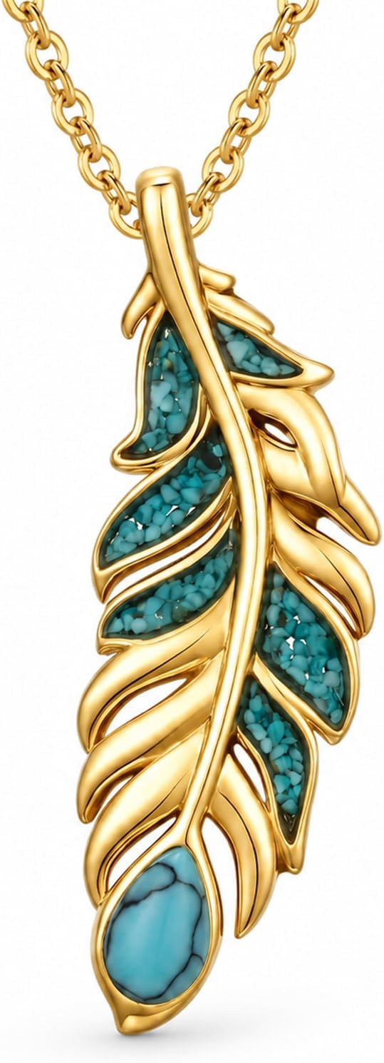 Teetyyt Collar de Plumas de Turquesa para Mujer Chapado en Oro Blan...