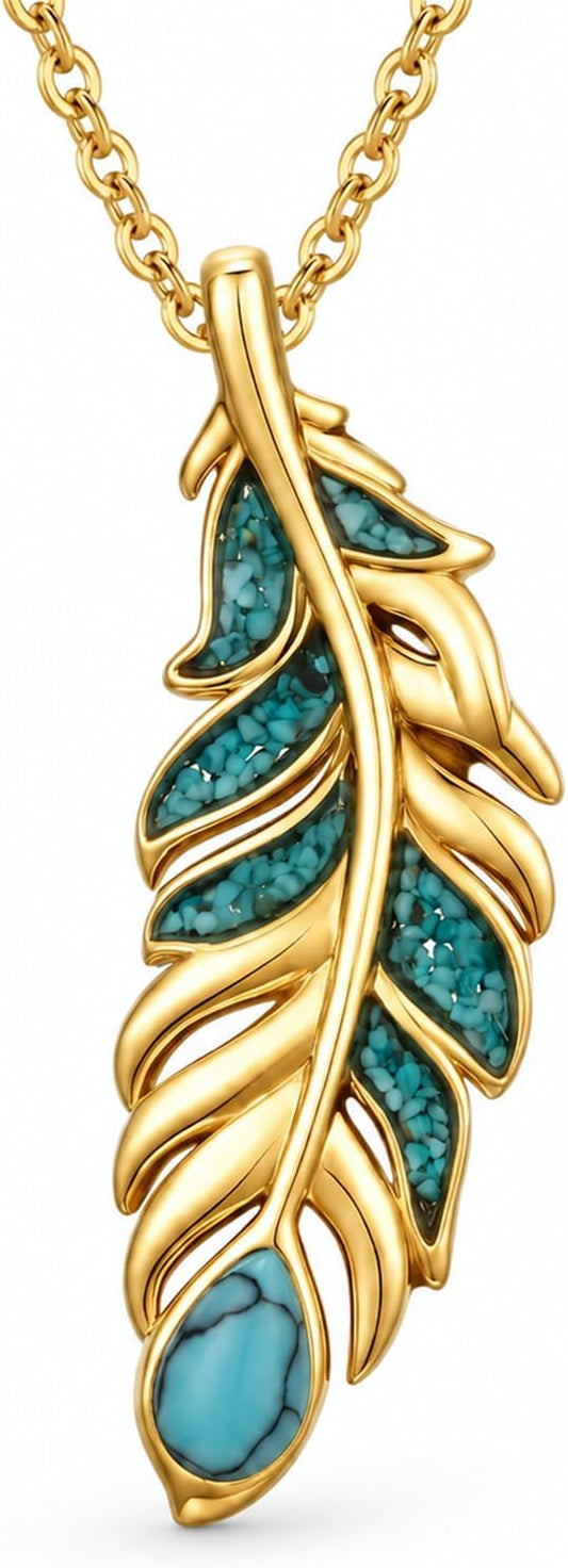 Teetyyt Collar de Plumas de Turquesa para Mujer Chapado en Oro Blan...