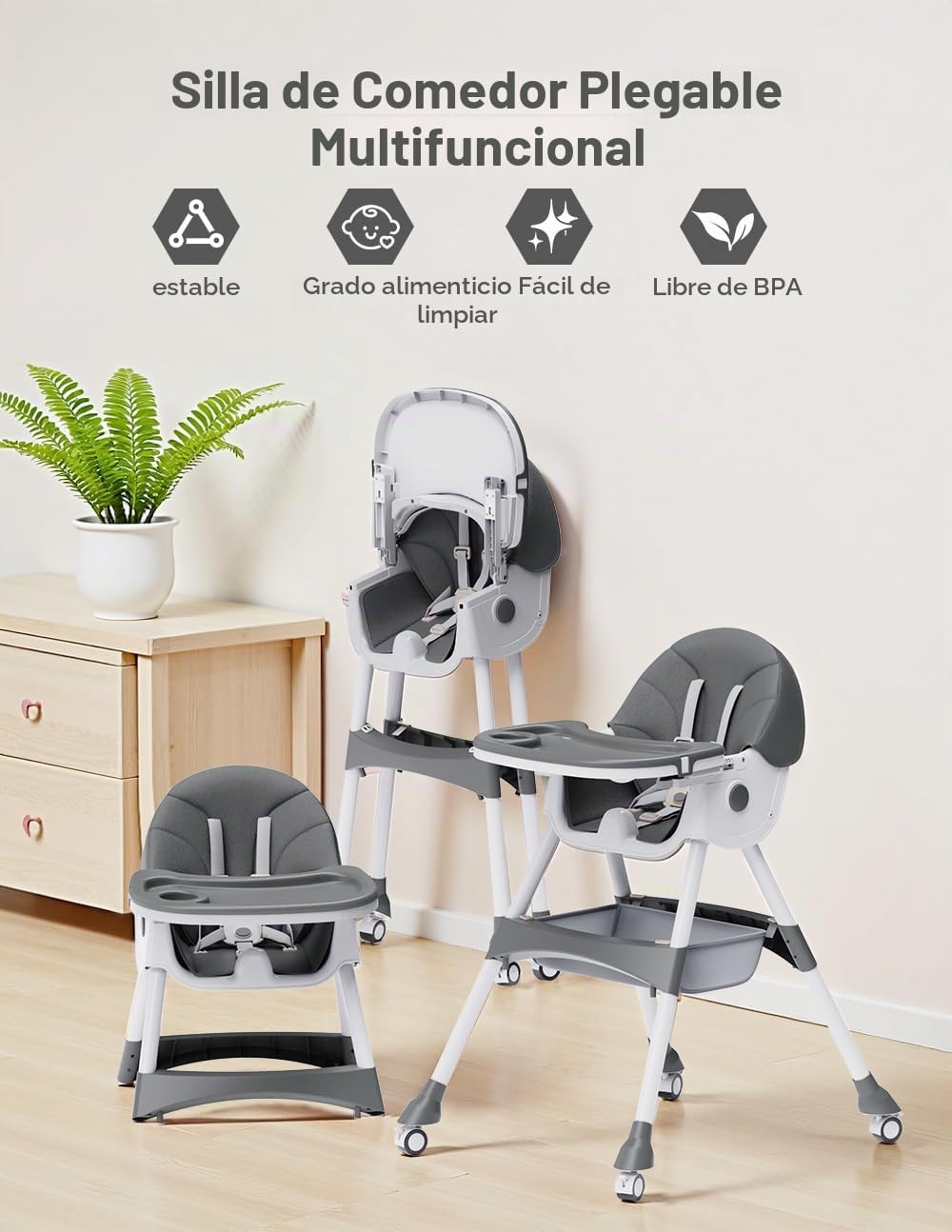 Sillas altas para bebés y niños, 4 en 1, silla alta para bebé conve...