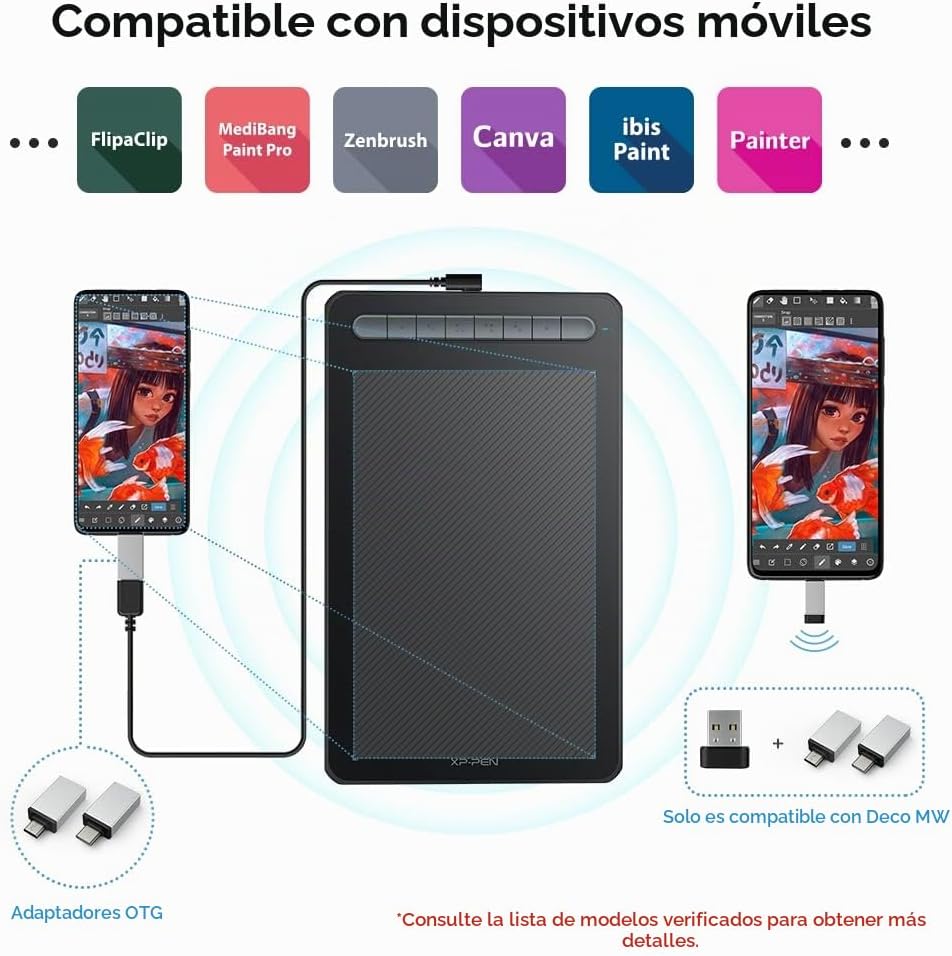 XPPen - Tableta gráfica de dibujo Deco MW Bluetooth inalámbrica par...