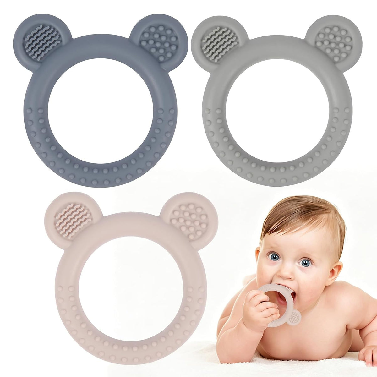 Eascrozn Paquete de 3 juguetes de dentición de silicona para bebés,...