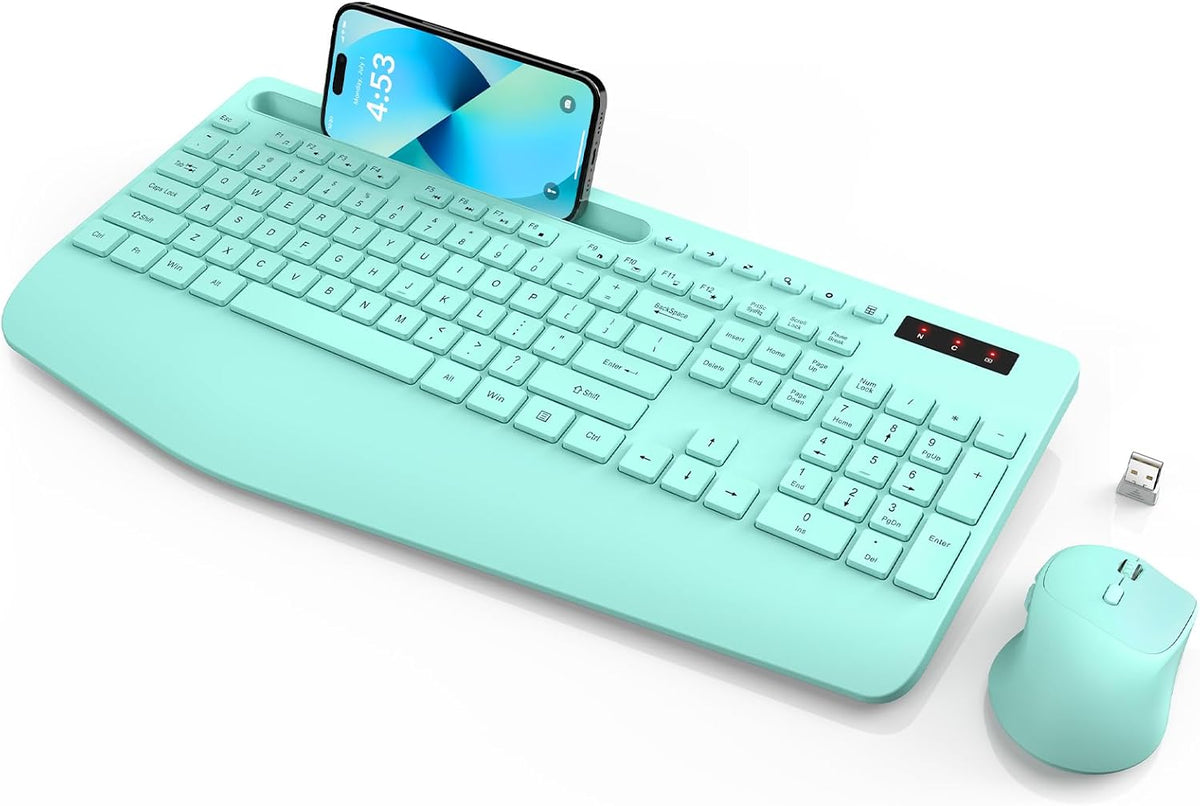 SABLUTE Combo de teclado y mouse inalámbricos, 2.4 GHz, reposamuñec...