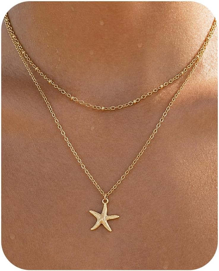 Collar de estrella de mar de playa de verano en capas para mujer, n...