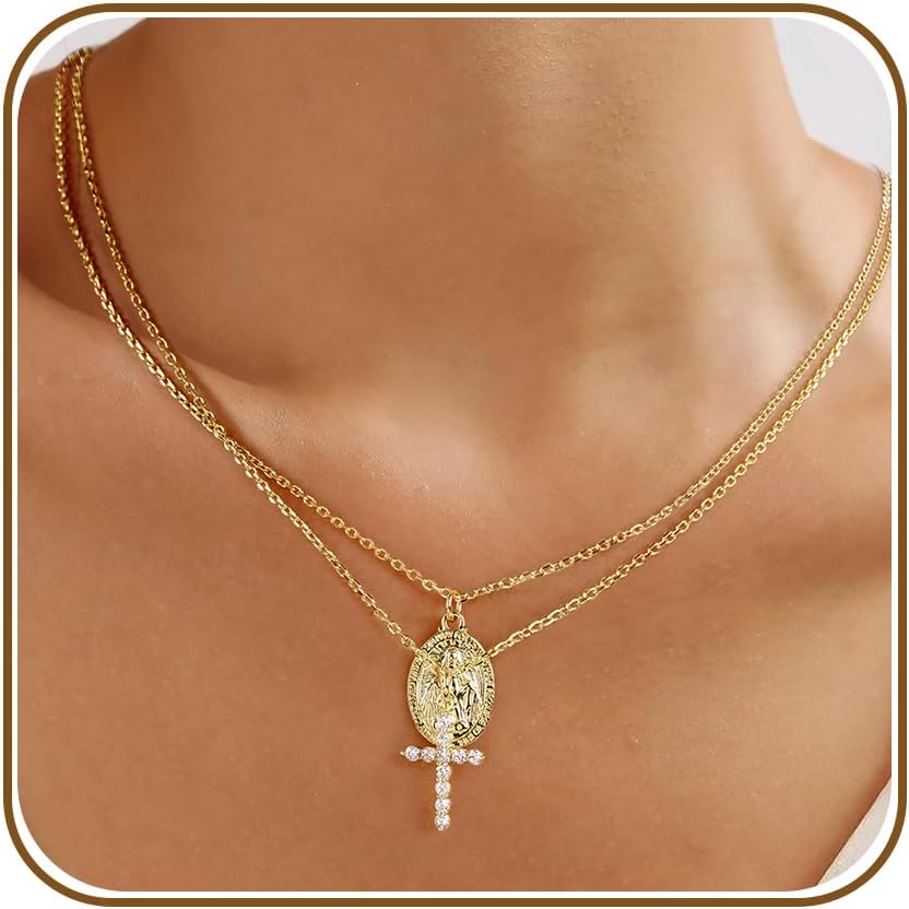 Collares de cruz de oro AllenCOCO para mujer, collares con crucifij...