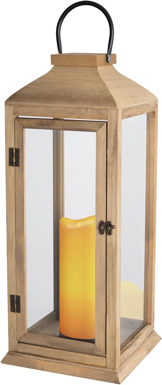 Bdor Linterna de vela de madera al aire libre de 22,5 pulgadas para...