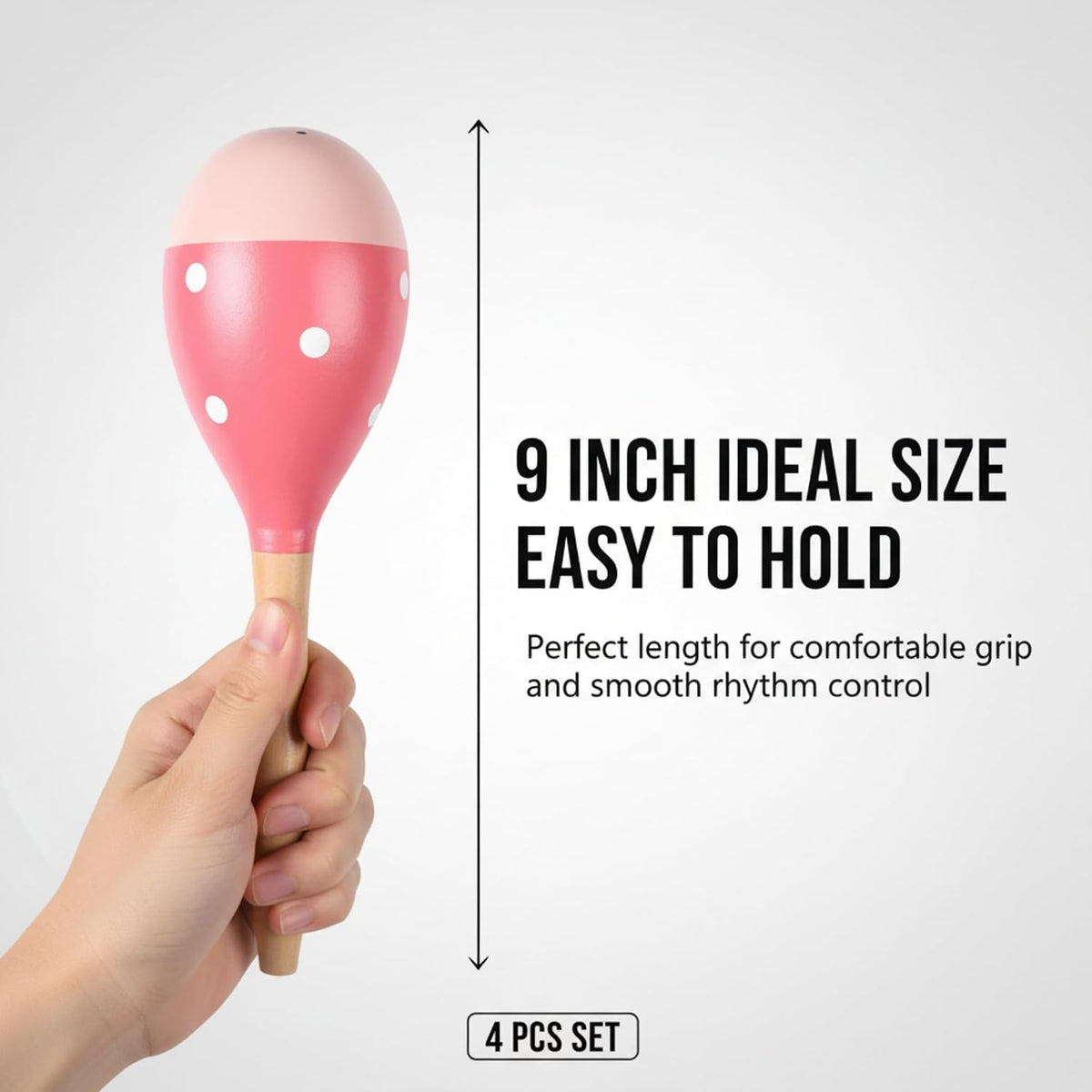 4 piezas Maracas, instrumento de maraca de madera de 9 pulgadas (ro...