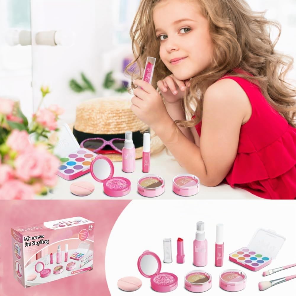 Juguete de maquillaje para niños para niñas, kit de maquillaje de s...