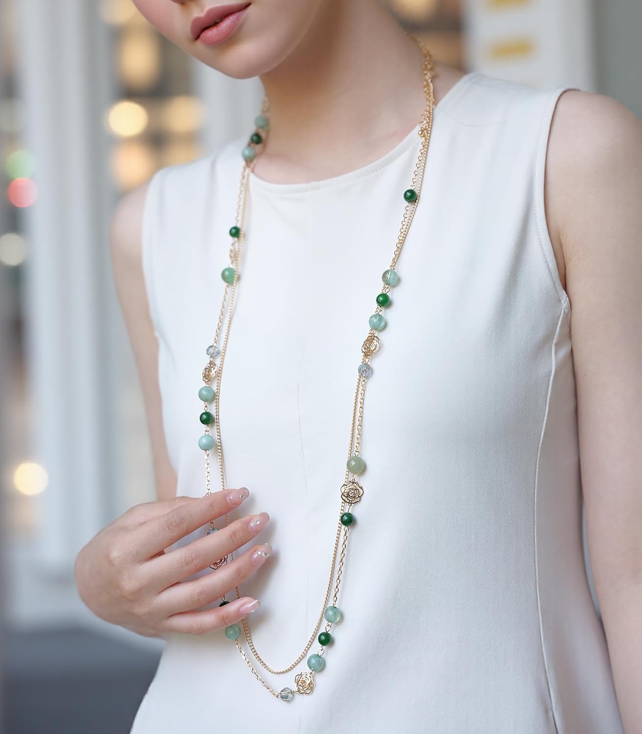 FULU AUTUMN Collares Boho de Oro Largos para Mujer con Cuentas de P...