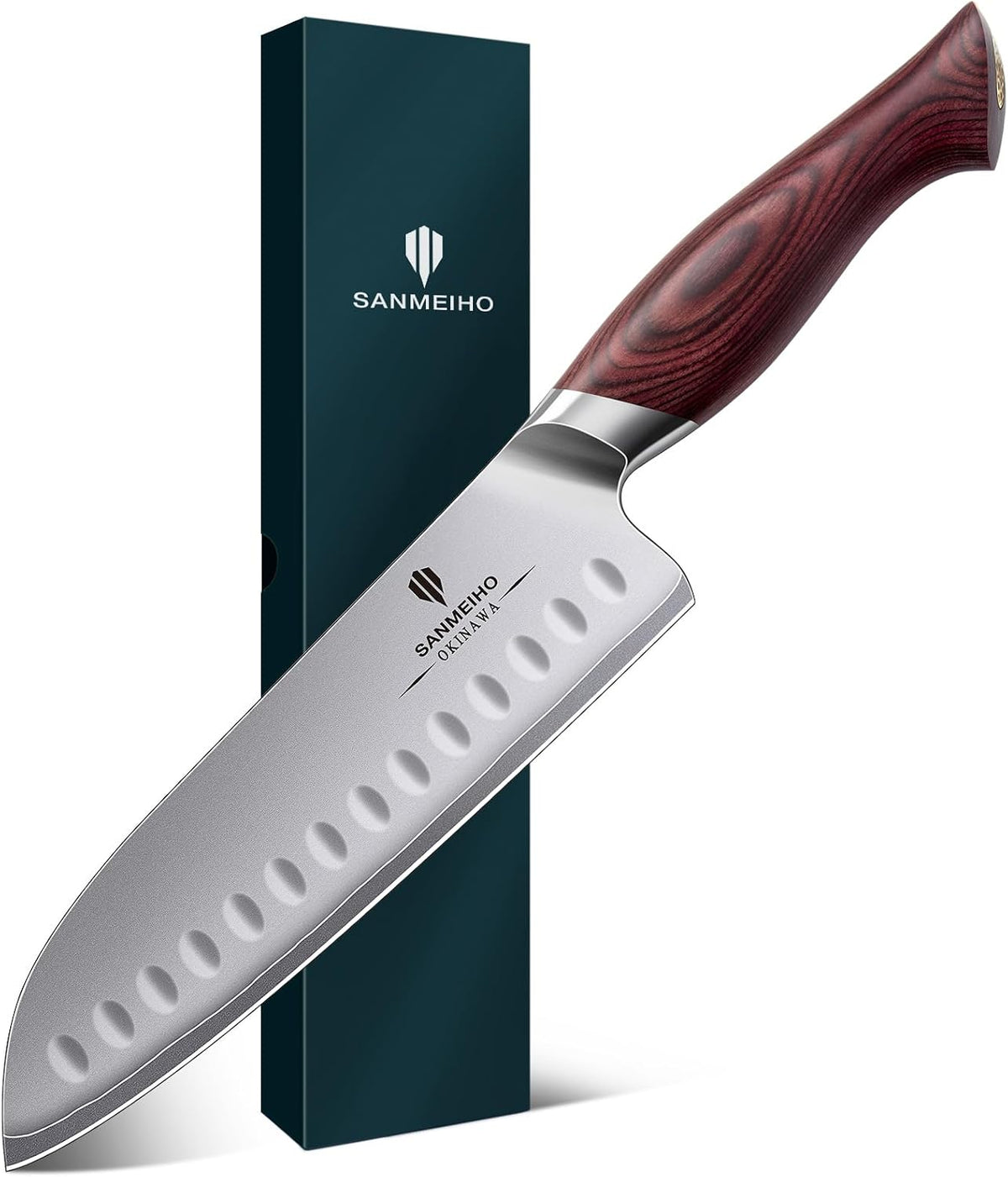 SANMEIHO Cuchillo de chef de 7 pulgadas, cuchillo Santoku japonés d...