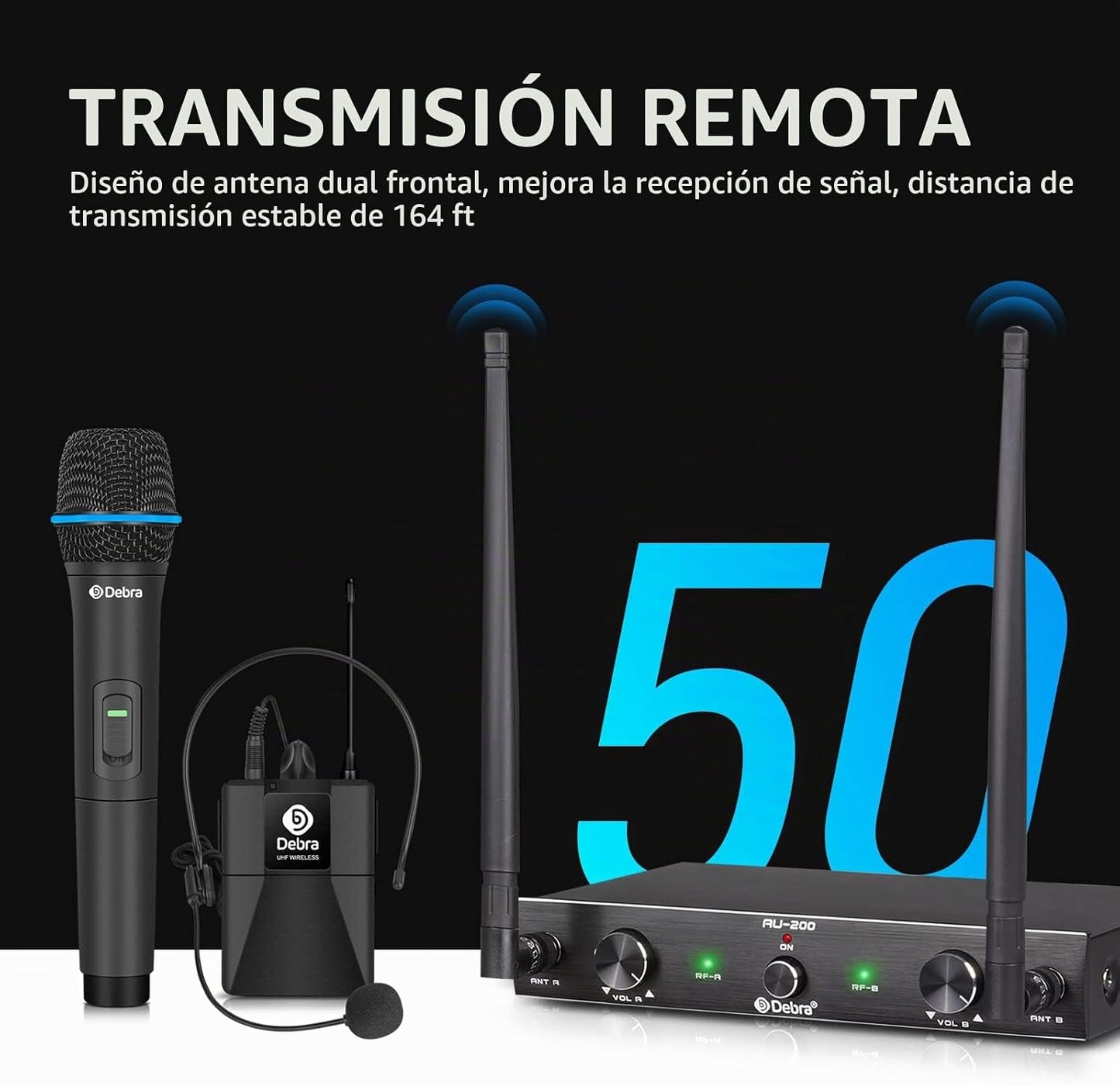 D Debra Audio AU200 Pro UHF Sistema de micrófono inalámbrico de 2 c...
