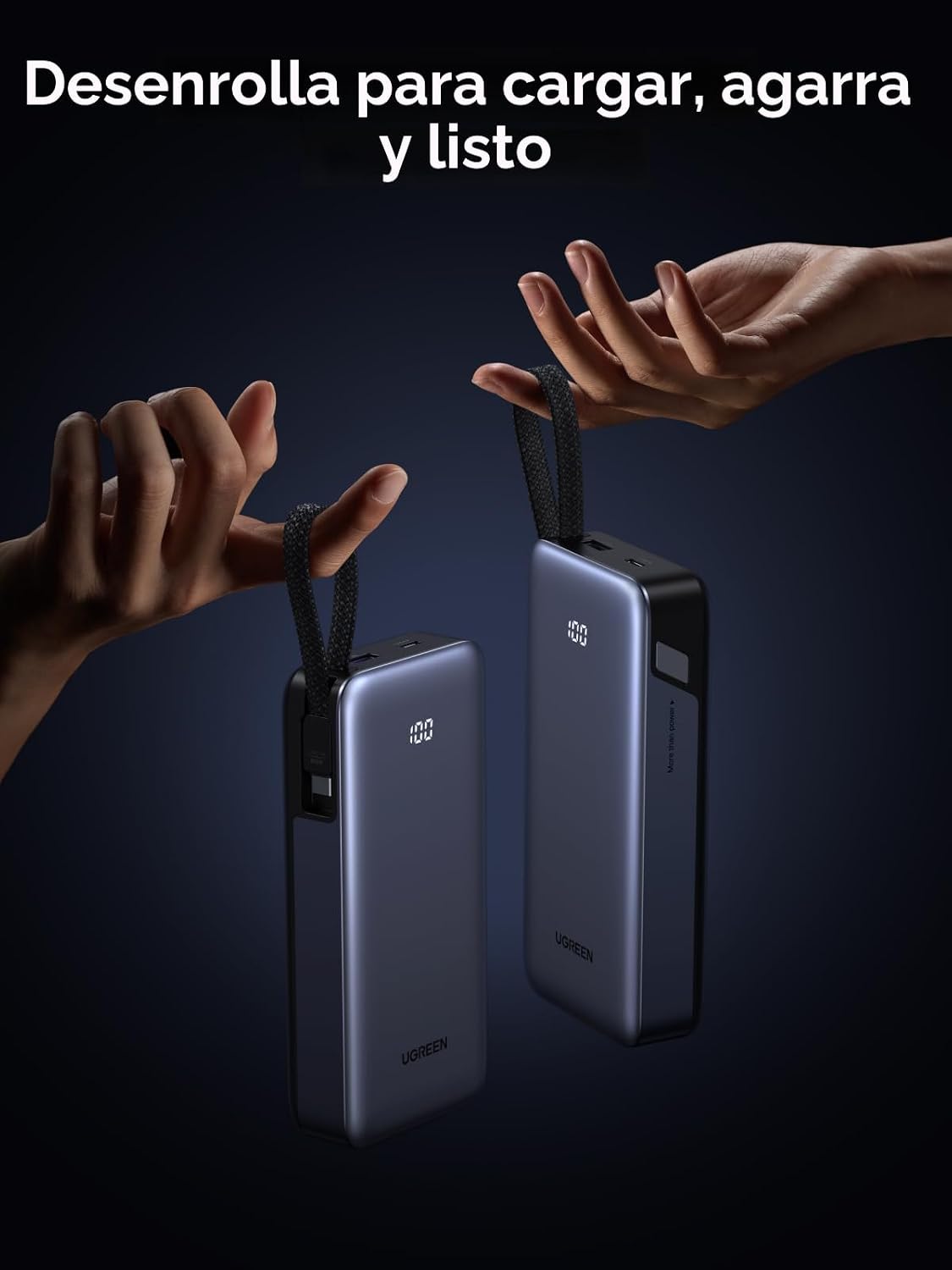 UGREEN Nexode 20000mAh 45W Power Bank, cable incorporado para iPhon...