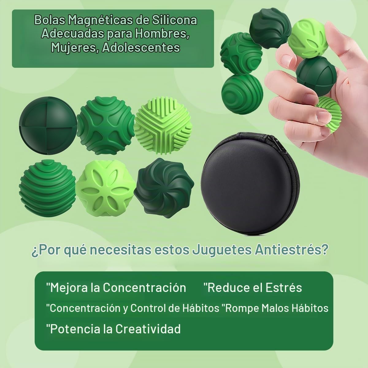 Bolas magnéticas de silicona para adultos y adolescentes, 6 juguete...
