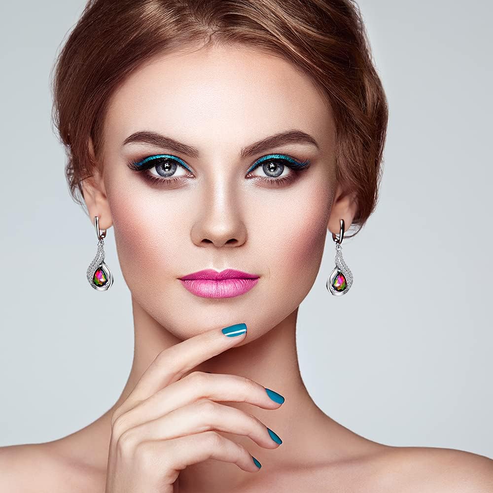 12 Pares de Aretes Colgantes de Cristal Drusa en Forma de Lágrima p...
