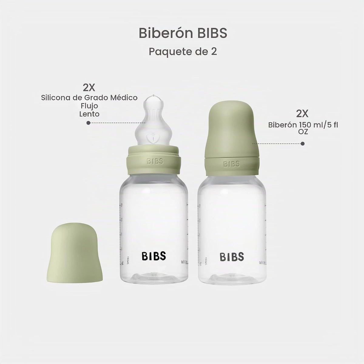 BIBS Biberón de plástico, 5.1 onzas, paquete de 2, pezón de silicon...