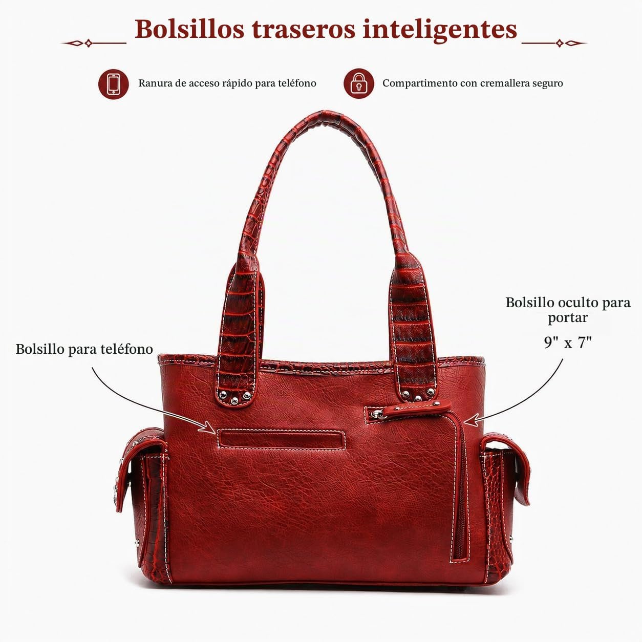 Estilo occidental vaquera tejida con flecos de cocodrilo magnífico...