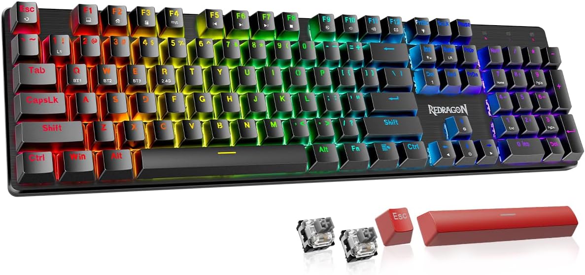 Redragon K671KS Teclado mecánico inalámbrico para juegos, teclado p...