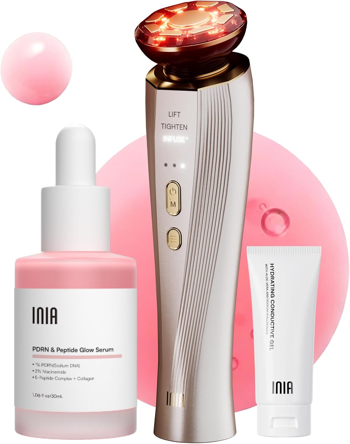 INIA FLARE - Dispositivo facial de microcorriente 3 en 1, terapia d...
