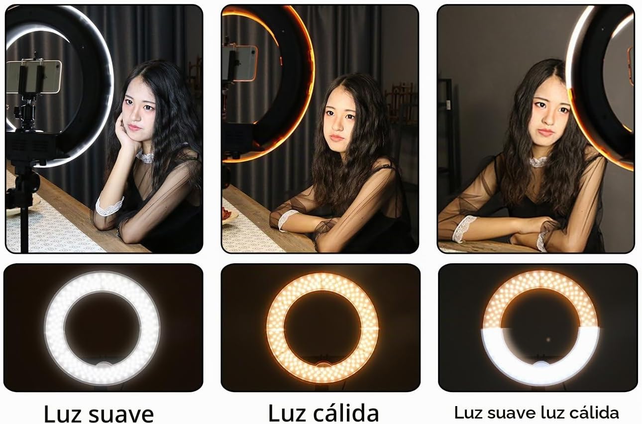 Espejo de anillo de luz de 240 LED para maquillaje con soporte para...