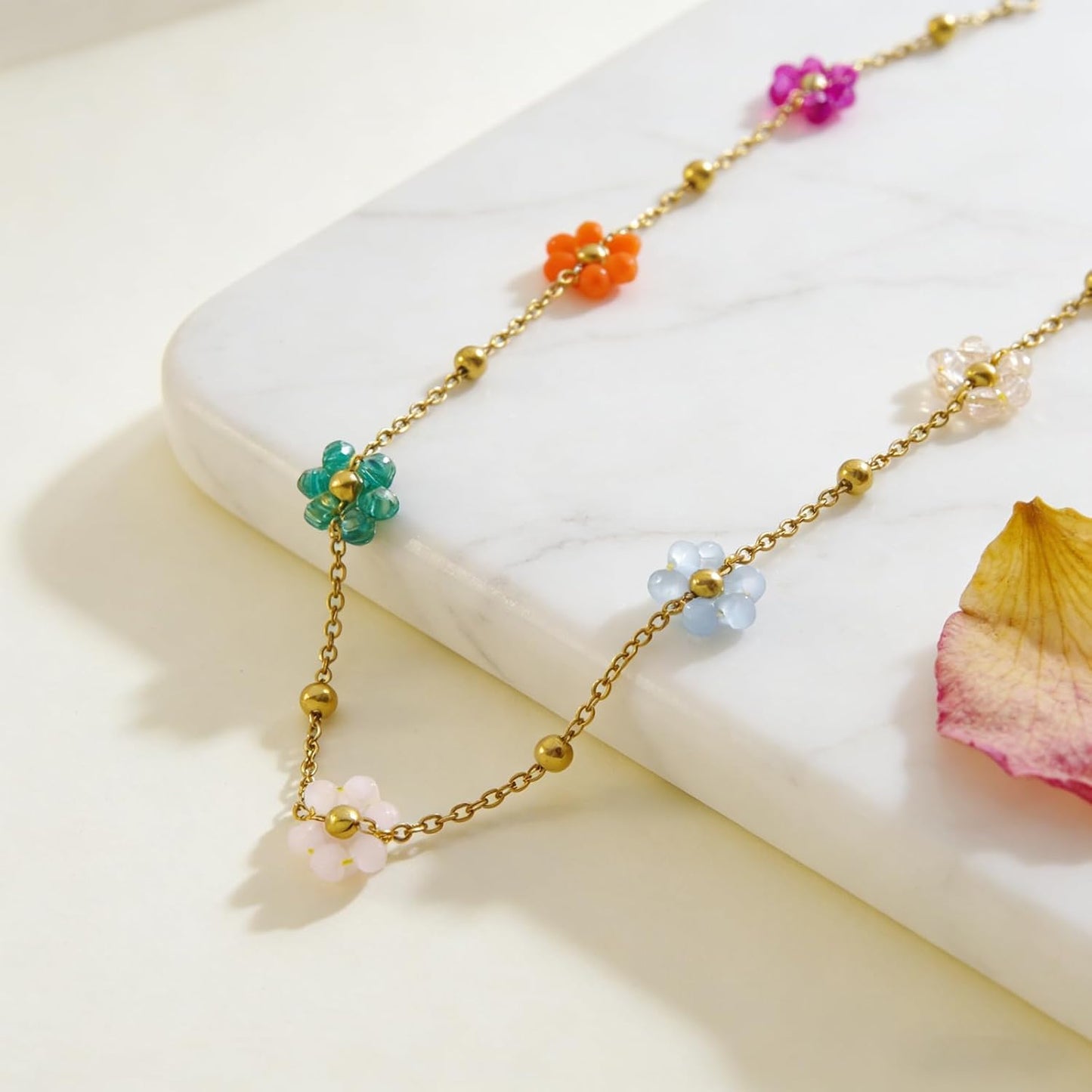 VceTd Gargantilla de flores con cuentas para mujer, chapado en oro...