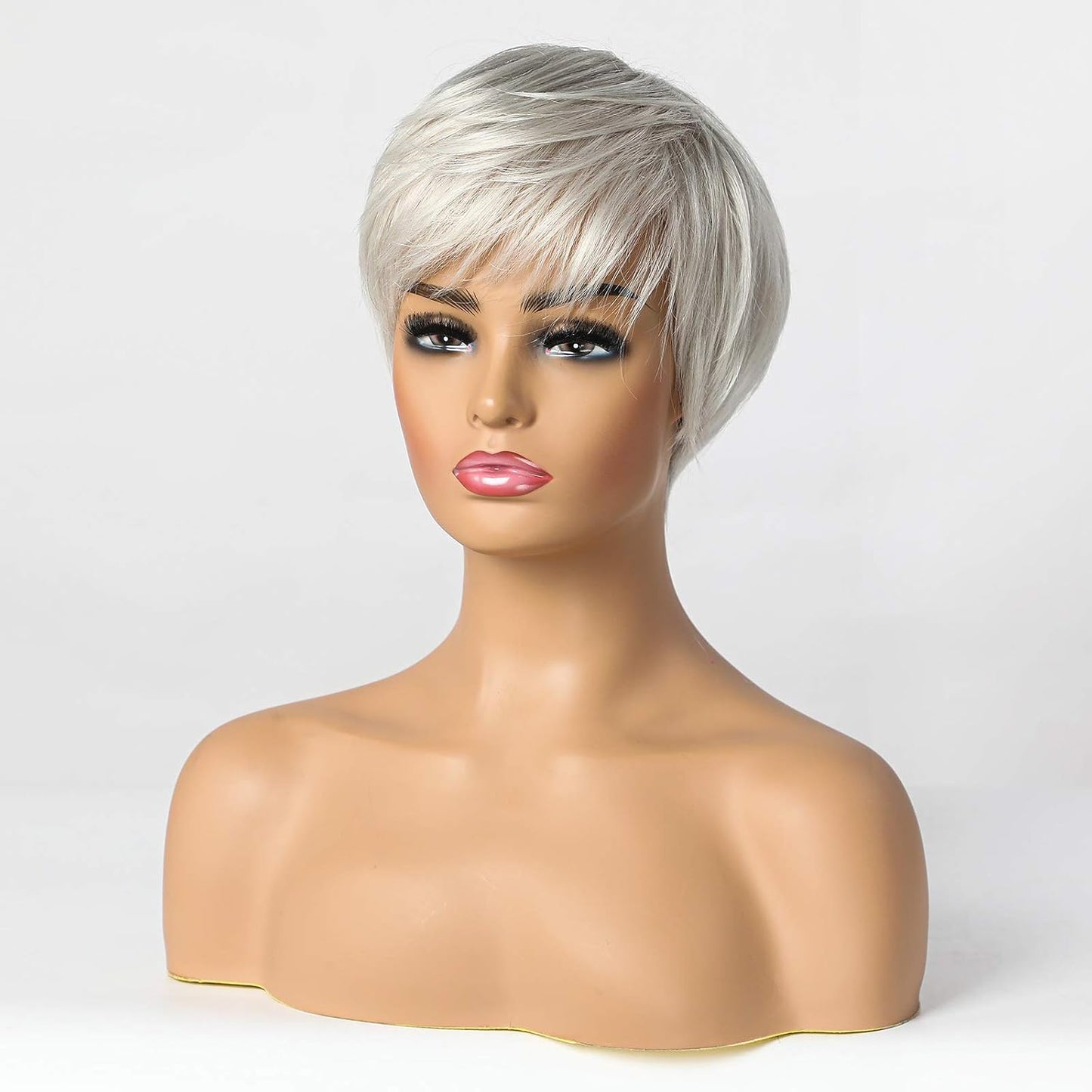 EMMOR Pelucas cortas de mezcla de cabello humano gris plateado para...