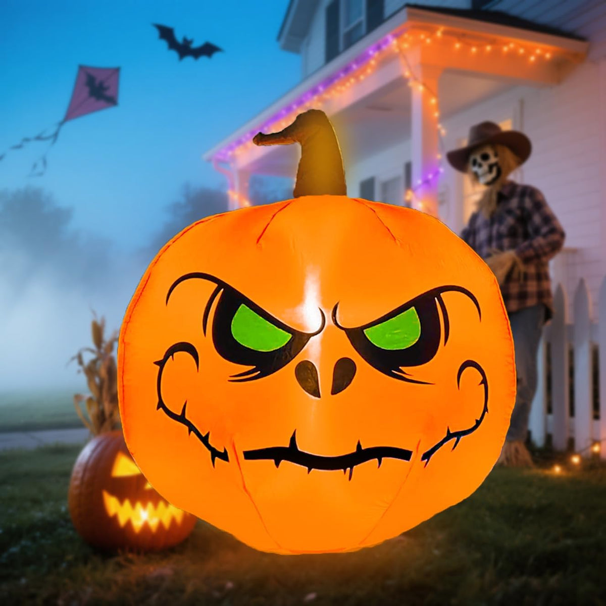 YOUBEMAGIC Calabaza inflable de Halloween de 4 pies con luces LED i...