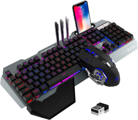 Combo de teclado y mouse inalámbricos para juegos, teclado con retr...