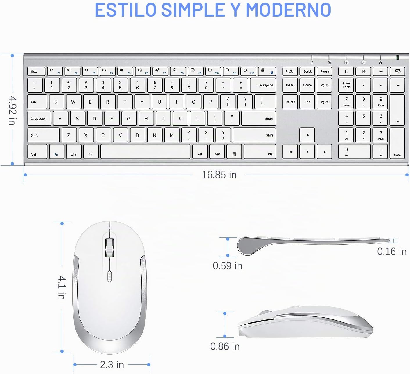 Combo de teclado y mouse inalámbricos, Vssoplor 2.4GHz recargable,...